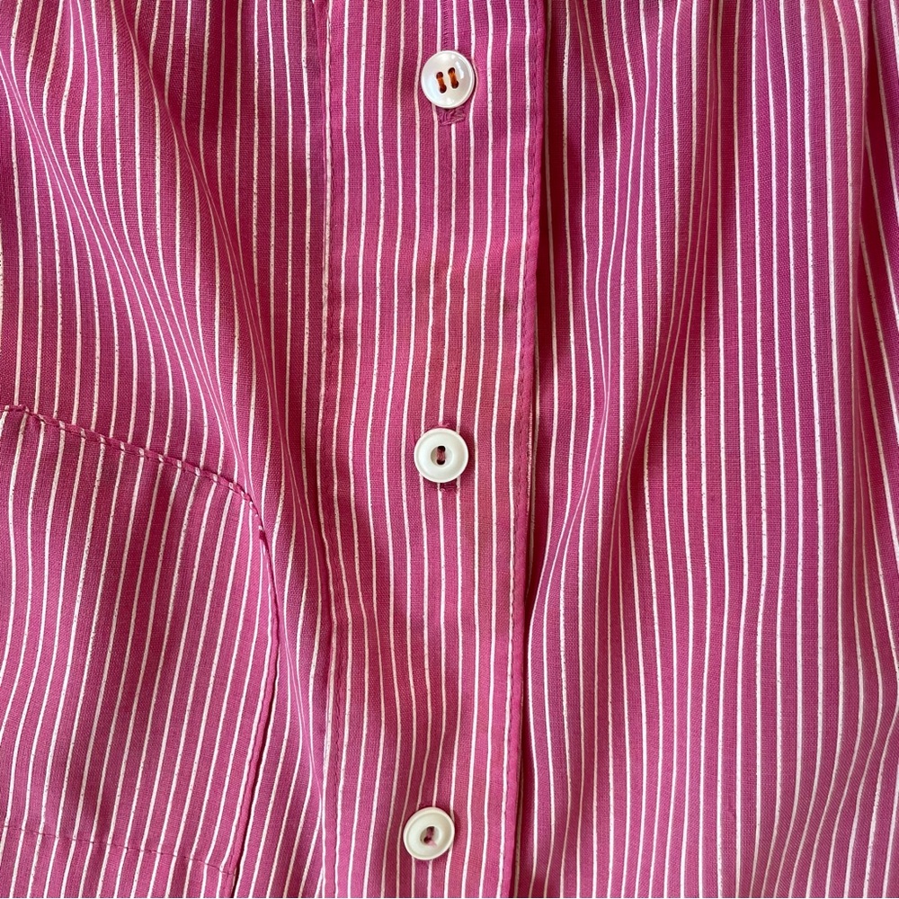 Vintage Oversized Striped Button Down Top Shirt Dress Nautical red pink white - Picture 6 of 10